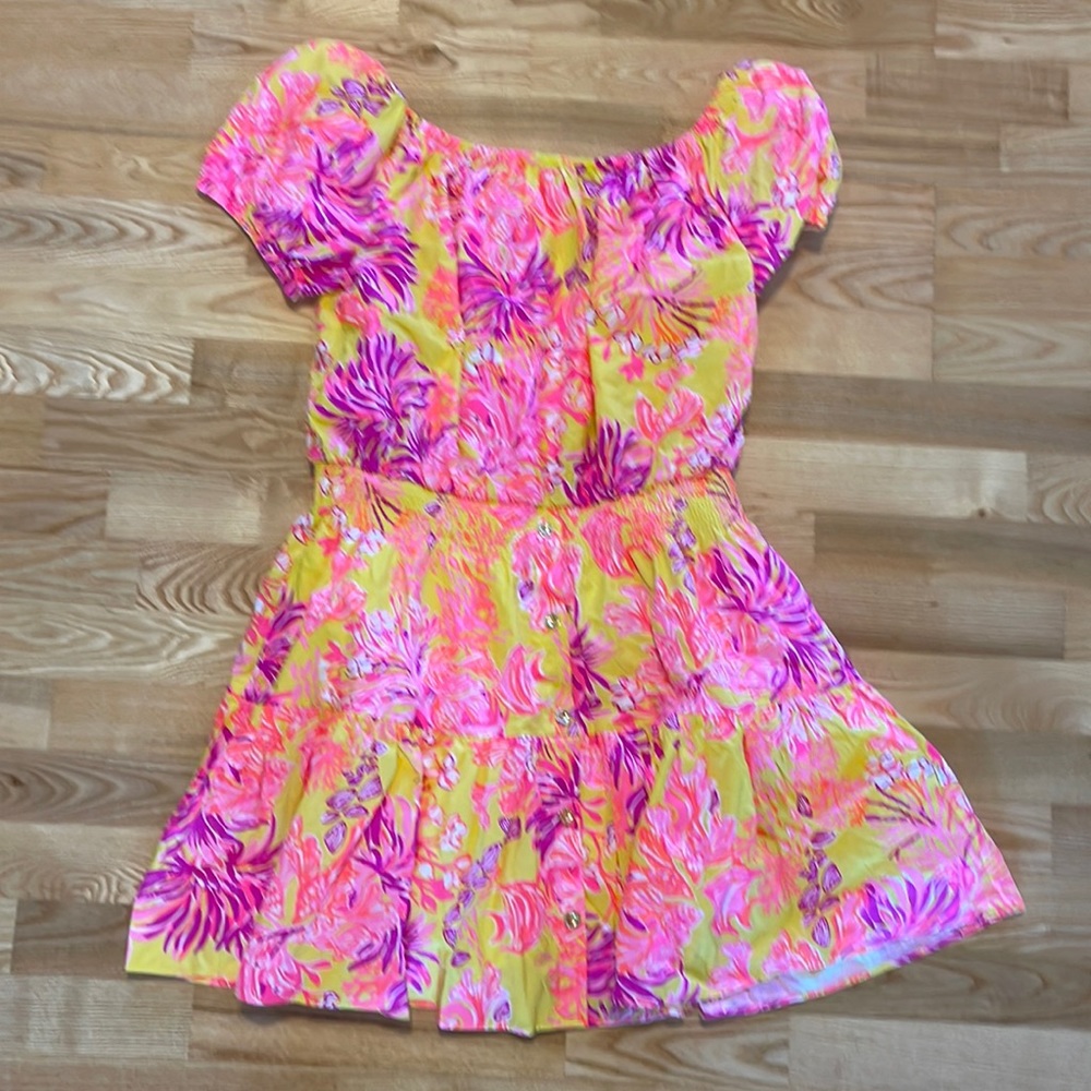 Lilly Pulitzer Callq Yellow Floral Coral Dress